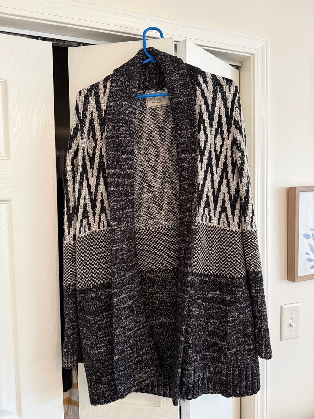 Lucky Brand Black and White Open-Front Patterned Cardigan